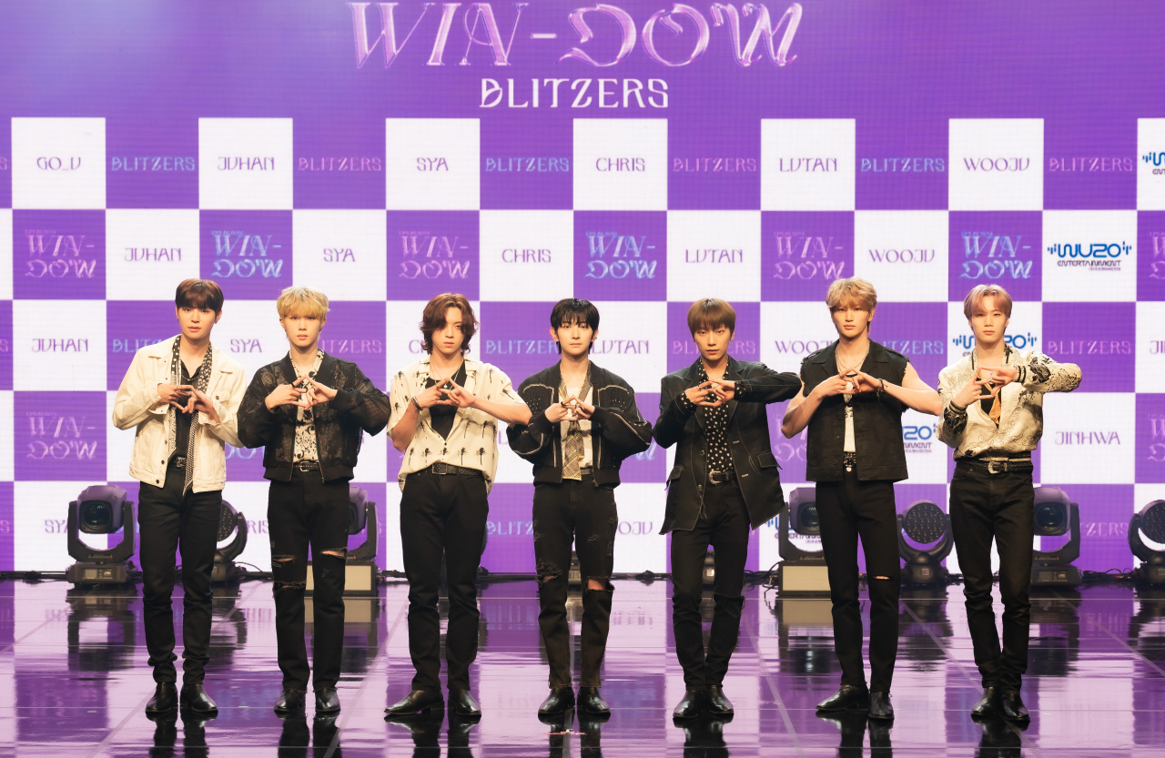 Blitzers conduct a press conference for their third EP “Win-Dow,” in Cheongdam-dong, Seoul, Wednesday. (Wuzo Entertainment)