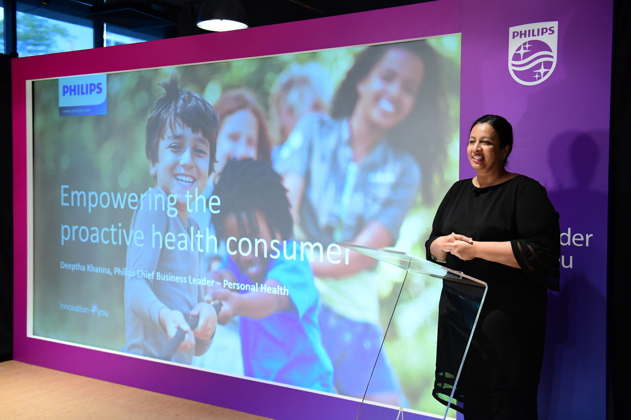 Deeptha Khanna, executive vice president at Philips Personal Health, speaks in a press conference held at the Philips APAC Center in Singapore on Tuesday. (Philips Korea)
