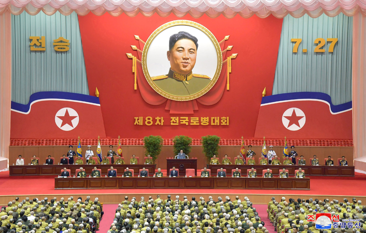 North Korea holds an eighth national conference of war veterans in the capital city of Pyongyang on Tuesday to mark its “Victory Day” in the Korean War on the occasion of the 69th anniversary of the 1953 armistice agreement that ended the 1950-53 Korean War in this photo released by the North‘s official Korean Central News Agency. (Yonhap)