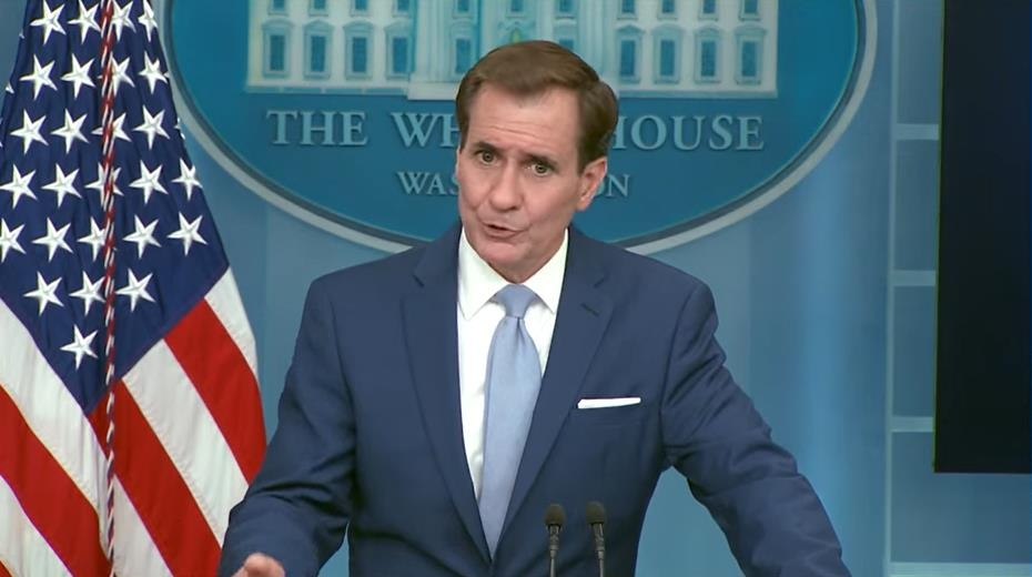 John Kirby, National Security Council coordinator for strategic communications, is seen answering questions during a press briefing at the White House in Washington on Tuesday in this image captured from the website of the White House. (website of White House)