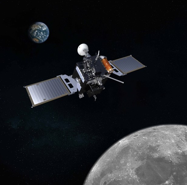 Image of Danuri, Korea Pathfinder Lunar Orbiter, between the earth and the moon (Korea Aerospace Research Institute)