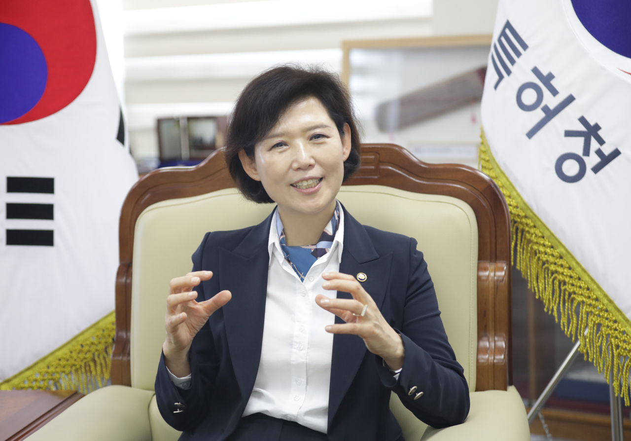 Korean Intellectual Property Office Commissioner Lee Insil speaks with The Korea Herald at the KIPO office in Daejeon on July 26. (KIPO)