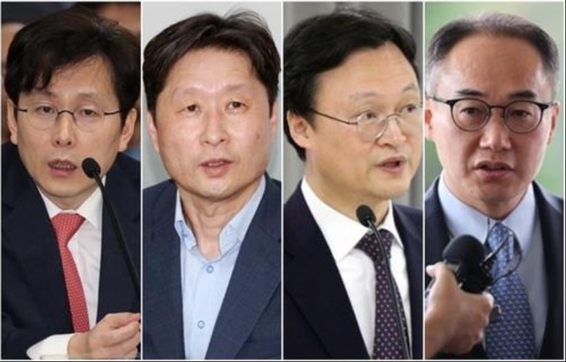 Yeo Hwan-seop, head of the Institute of Justice; Kim Hoo-gon, head of the High Prosecutors Offices; Lee Doo-bong, head of the Daejeon High Prosecutors Office; and Lee Won-seok, deputy chief prosecutor of the Supreme Prosecutors Office. (from L to R) (Yonhap)