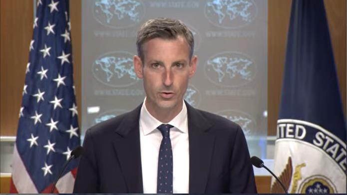 US Department of State Press Secretary Ned Price is seen speaking during a press briefing in Washington on Aug. 18, 2022 in this image captured from the department's website. (US Department of State)