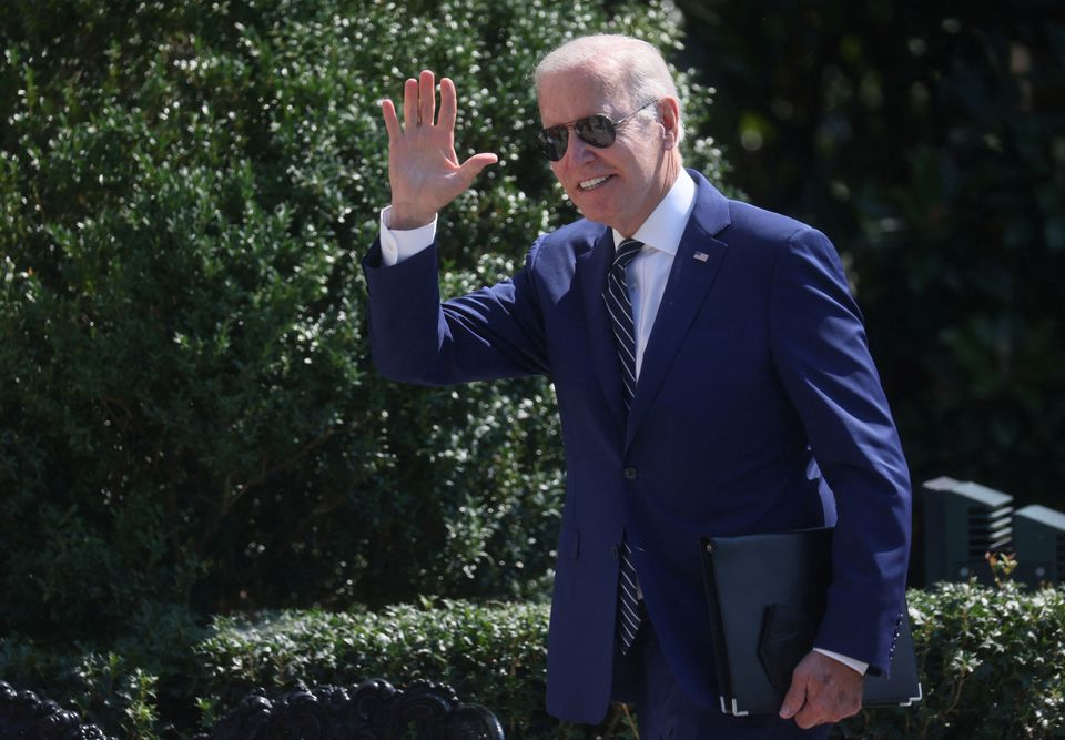 US President Joe Biden greets people on South Lawn after arriving on Marine One from a trip to Delaware at the White House in Washington, US, on Wednesday. (REUTERS/Leah Millis)