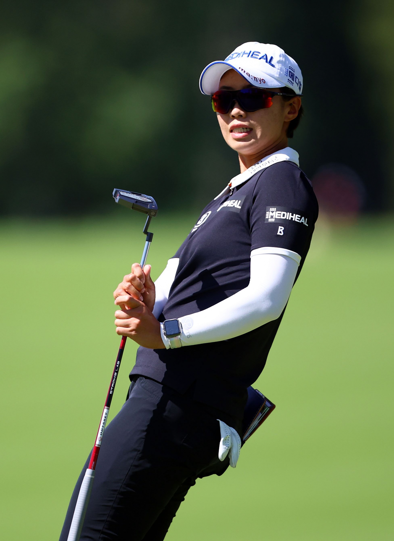 In this Getty Images photo, An Narin of South Korea reacts to a putt on the seventh green during the final round of the CP Women's Open at Ottawa Hunt and Golf Club in Ottawa on Sunday. (Getty Images)