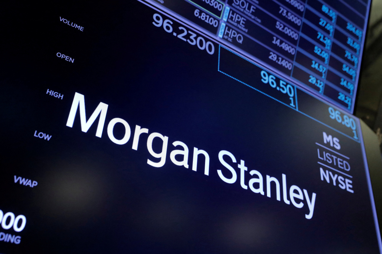 The Morgan Stanley logo on the trading floor at the New York Stock Exchange. (Reuters-Yonhap)