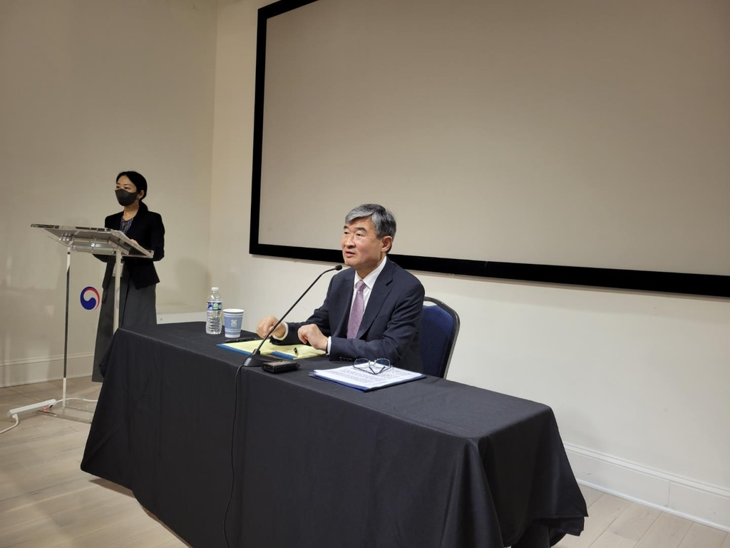 Cho Tae-yong, South Korea's ambassador to the United States, speaks during a press conference in Washington on Monday. (Yonhap)
