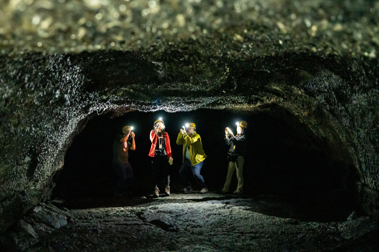 Baengdwigul cave, one of the 10 caves formed by the Geomun Oreum’s lava flow (Kim Hae-yeon/ The Korea Herald)