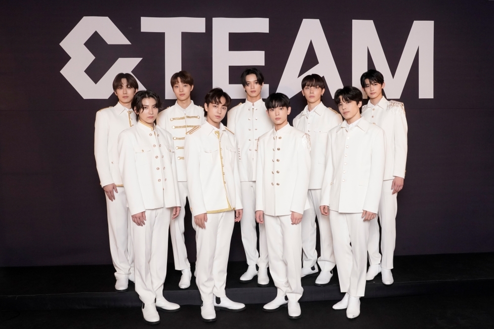 Boy band &Team poses for picture during a pre-debut media event held on Sept. 3 in Japan. (Hybe Labels)