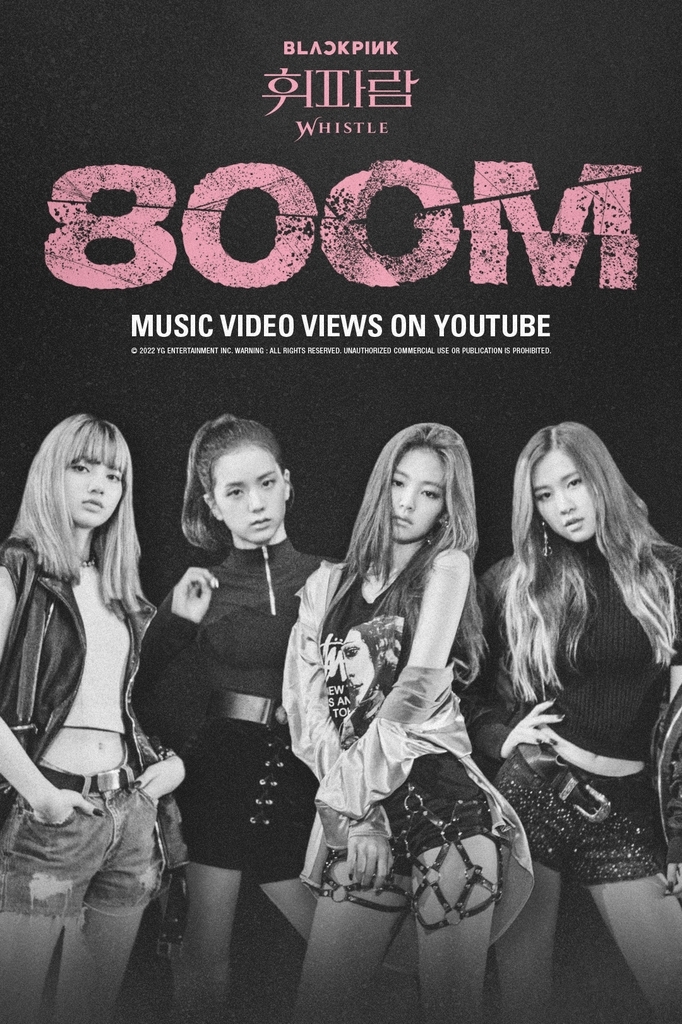 The "Whistle" music video by Blackpink has over 800 million views (Credit: YG Entertainment)