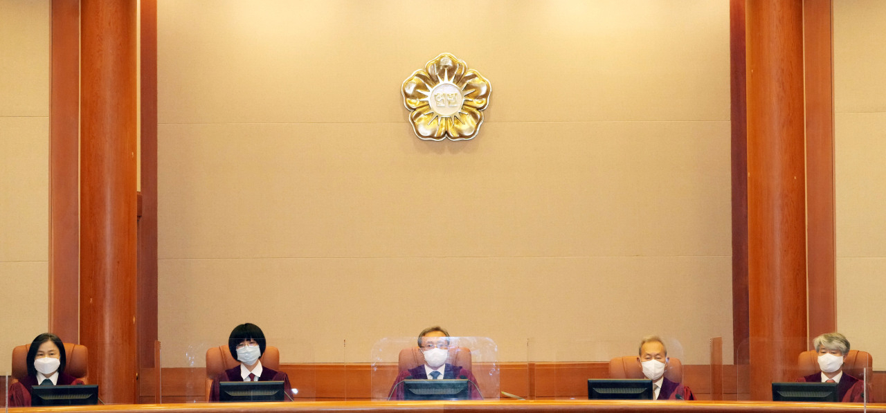 Judges at the Constitutional Court's open hearing on Jul. 14. (Yonhap)