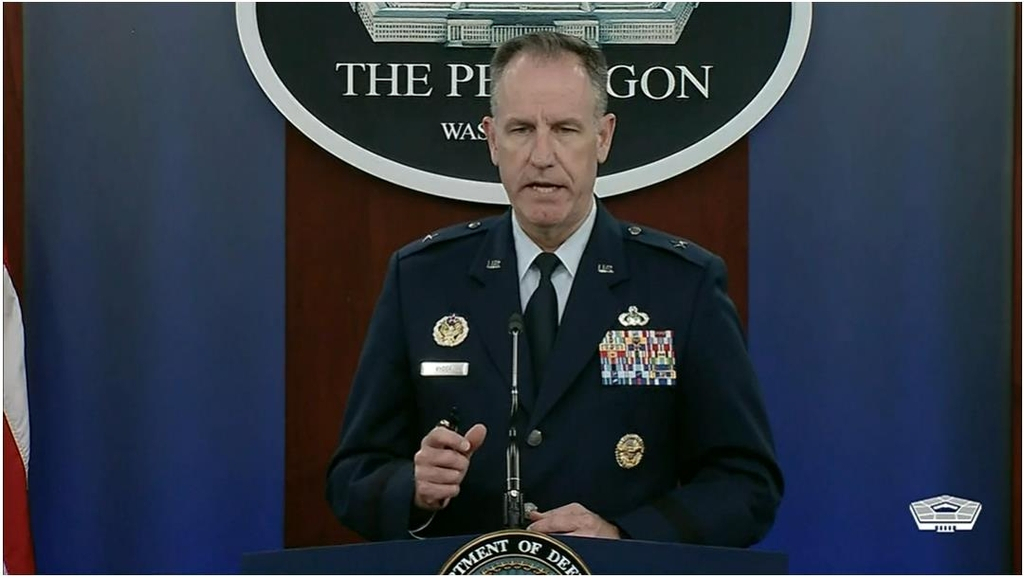 Brig. Gen. Pat Ryder, spokesperson for the US Department of Defense, is seen answering questions during a daily press briefing in Washington on Thursday in this image captured from the department's website. (Yonhap)