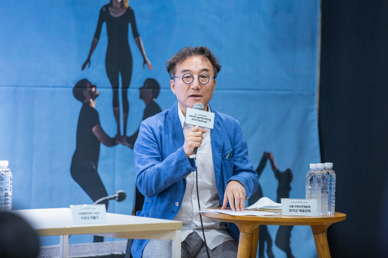 Seoul Performing Arts Festival Artistic Director Choi Suk-kyu speaks during a press conference on Tuesday. (SPAF)
