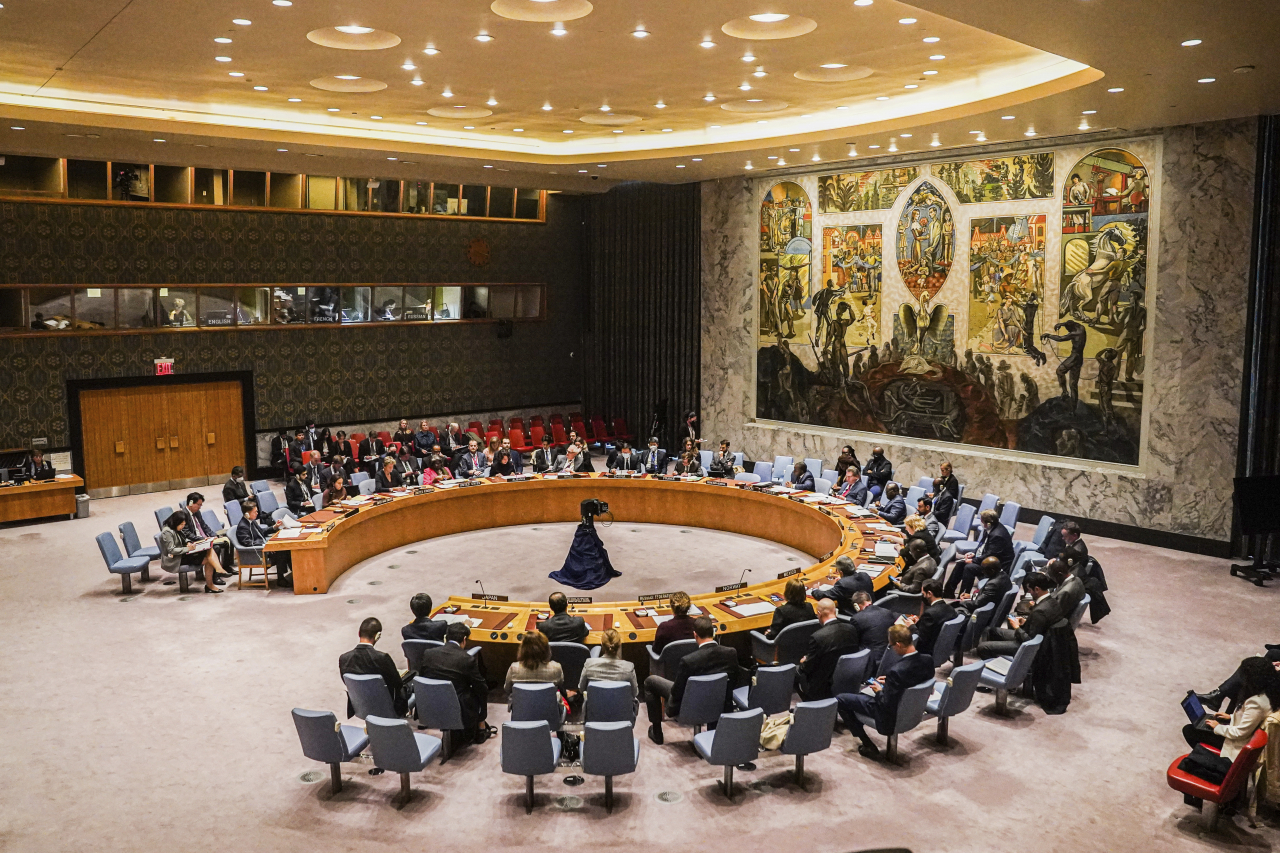 The United Nations Security Council meets to discuss a ballistic missile test by North Korea, Wednesday at U.N. headquarters. (AP-Yonhap)