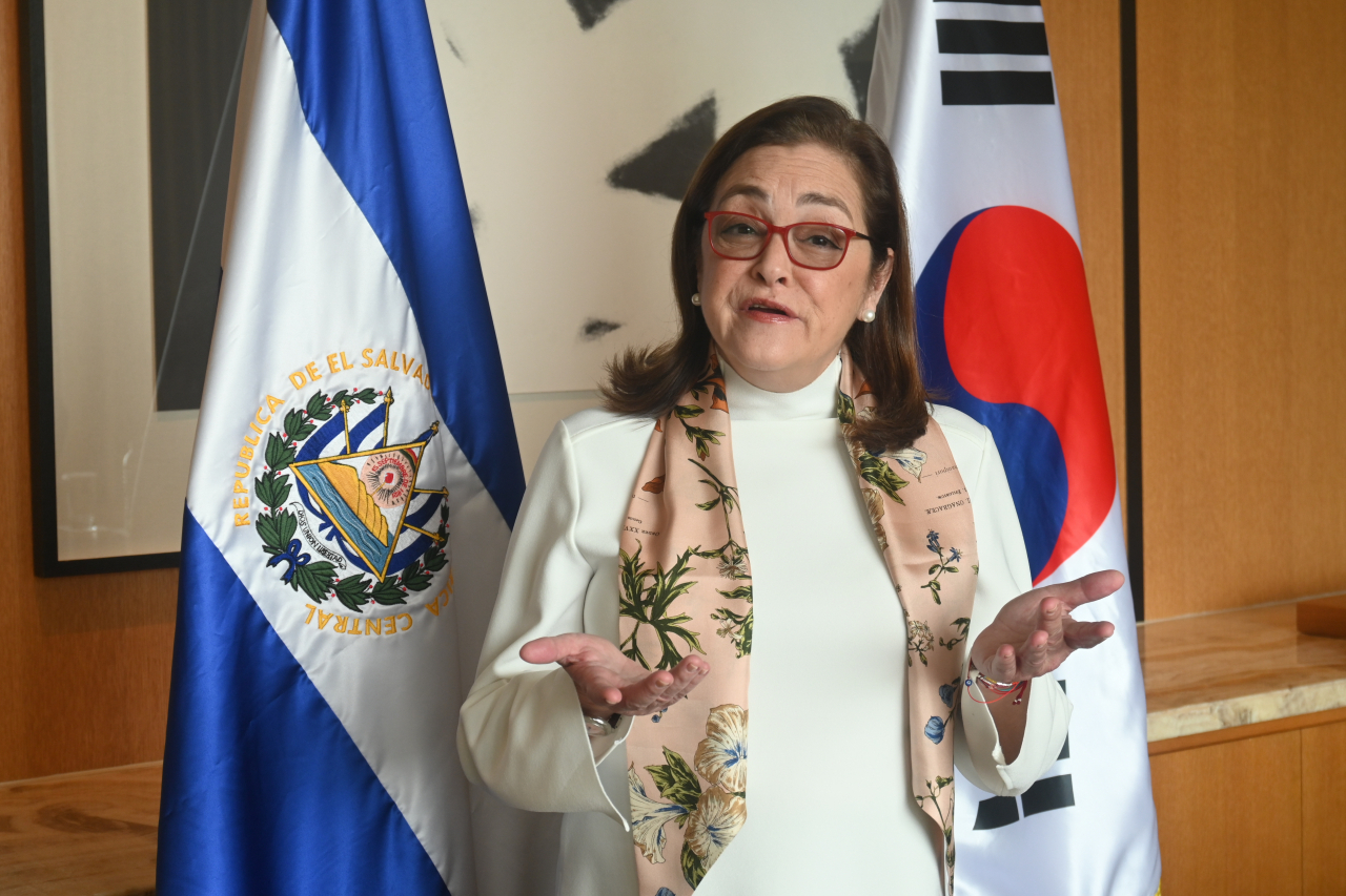 El Salvador foreign minister Alexandra Hill Tinoco speaks in an interview with The Korea Herald at Shilla Hotel in Jung-gu, Seoul, on Thursday.(Sanjay Kumar/The Korea Herald)