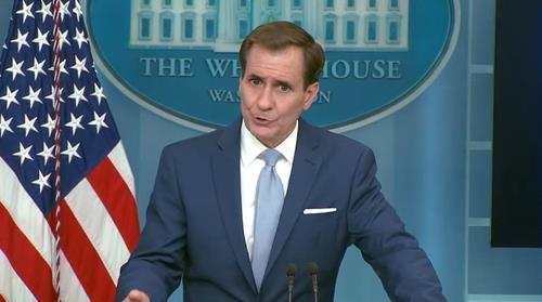 This captured image shows John Kirby, National Security Council coordinator for strategic communications, answering questions during a press briefing at the White House in Washington on Aug. 2 (Yonhap)