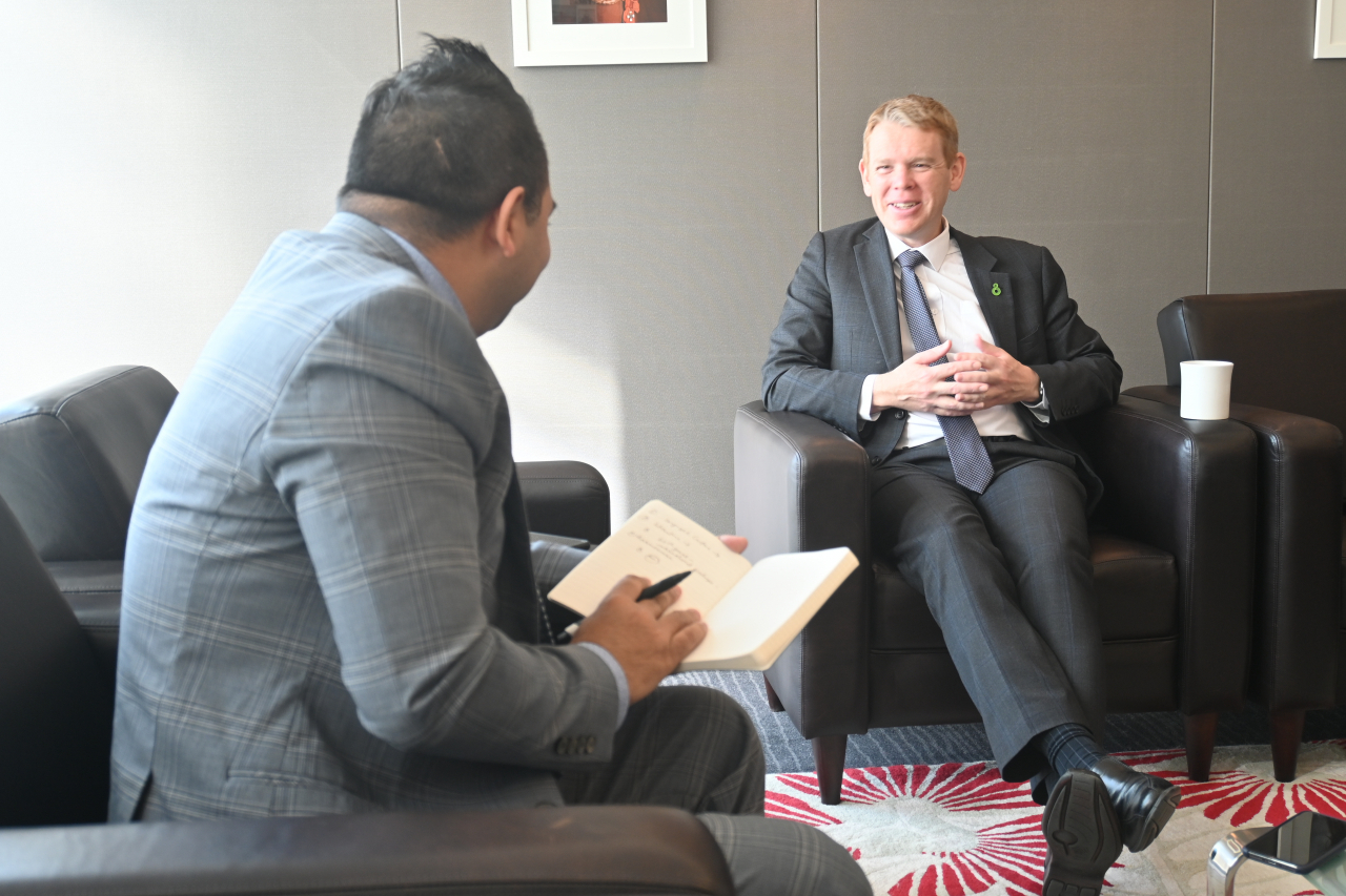 New Zealand’s Minister of Education Chris Hipkins speaks in a recent interview with The Korea Herald at New Zealand Embassy in Jung-gu, Seoul. (Sanjay Kumar/The Korea Herald)