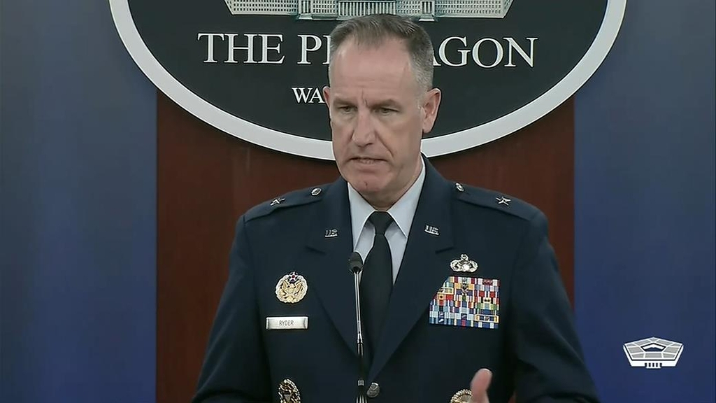Department of Defense spokesman Brig. Gen. Pat Ryder is seen answering a question during a daily press briefing at the Pentagon in Washington on Tuesday. (Department of Defense)