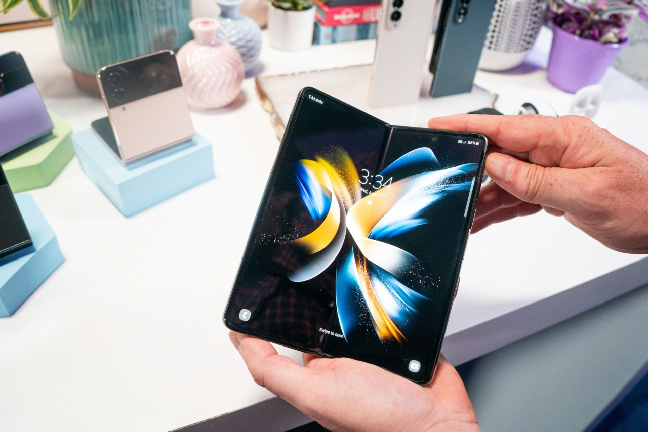 A Samsung Galaxy Z Fold 4 smartphone at the Samsung Unpacked event in New York, US, on Wednesday, Aug. 3. (Bloomberg)