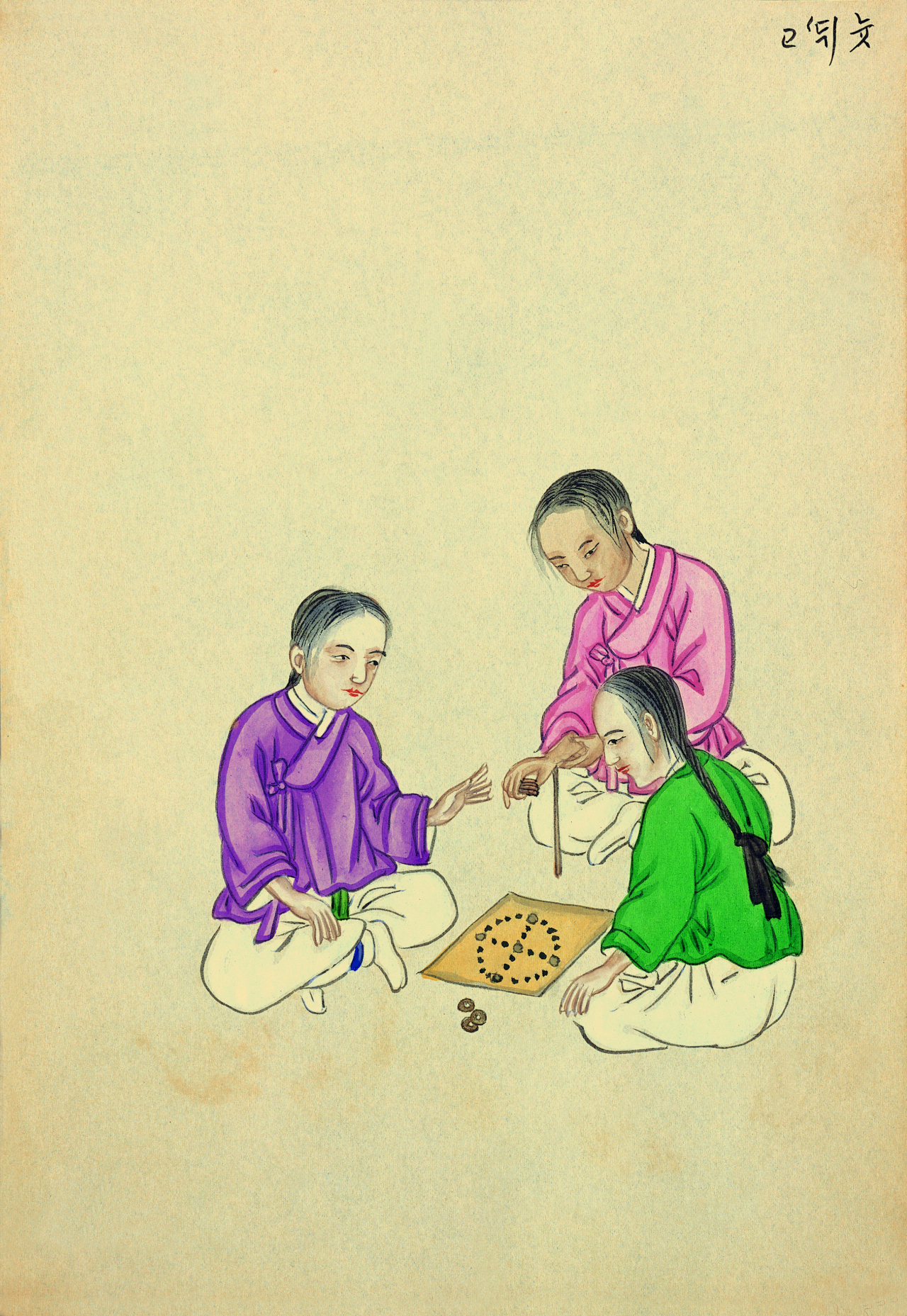 Kim Jun-geun's Korean folk painting of people playing yutnori (Soongsil University's Korean Christian Museum)