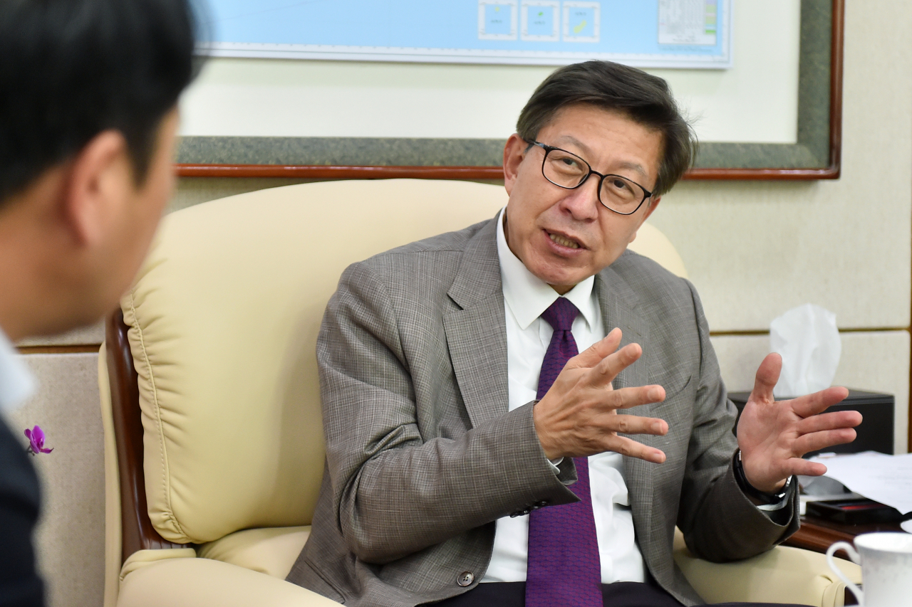 Busan Mayor Park Heong-joon speaks during an interview with The Korea Herald. (Busan Metropolitan City)