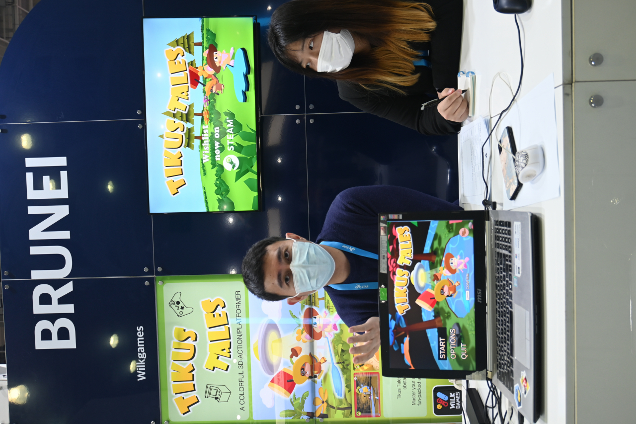 Founder of wilk games, wilson siow, game company from Brunei shares about contents designed by his company with The Korea Herald at the ASEAN game pavilion at G-star in Bexco exhibition center, Busan on Thursday.(Sanjay Kumar/The Korea Herald)