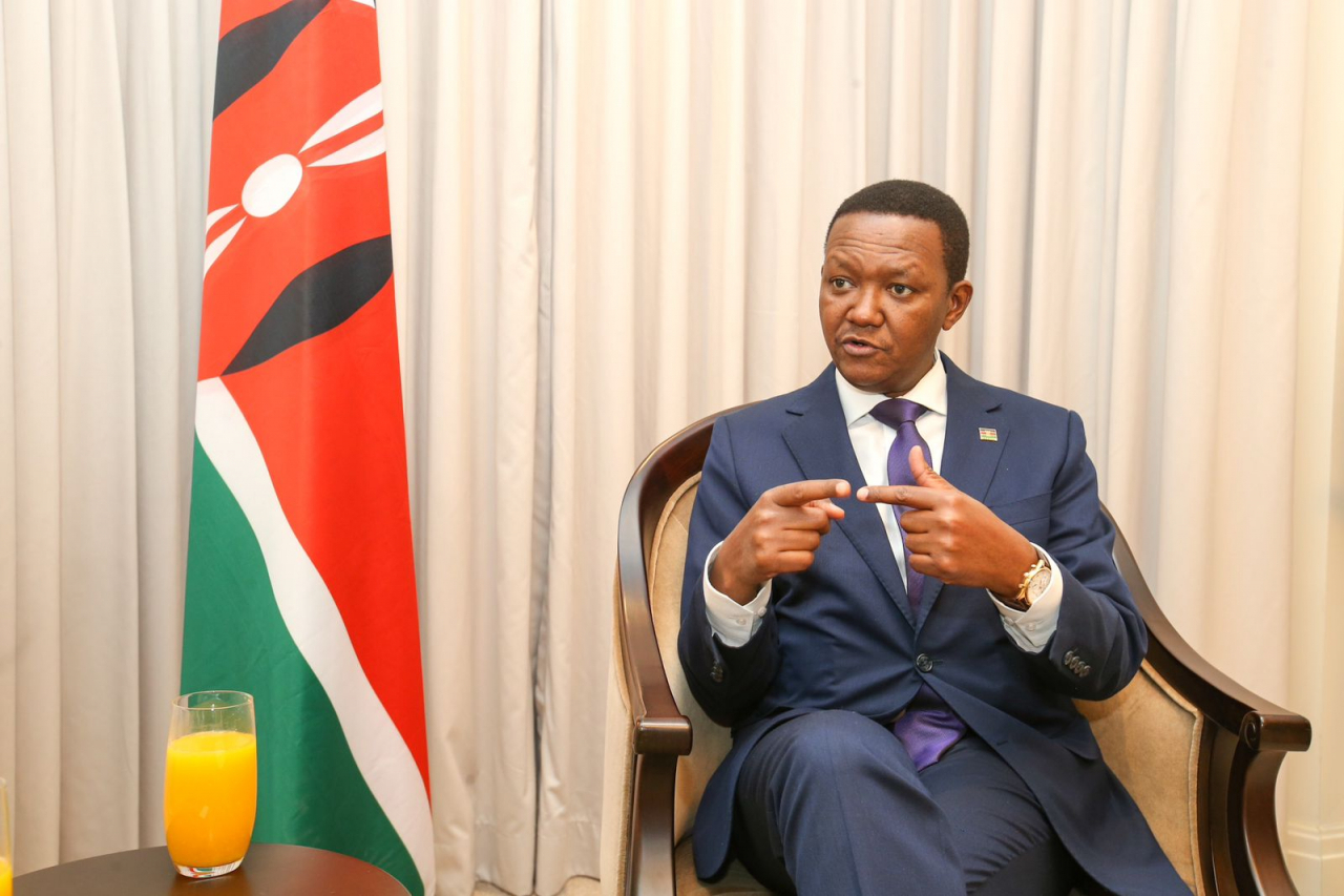 Kenyan Cabinet Secretary for Foreign Affairs Alfred Mutua speaks during an interview with The Korea Herald at a hotel in central Seoul on Thursday. (Kenya government)