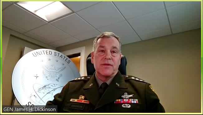 Gen. James Dickinson, commander of US Space Command, is seen speaking in a webinar hosted by the Mitchell Institute for Aerospace Studies, a nonpartisan research organization based in Washington, on Tuesday. (Mitchell Institute for Aerospace Studies)