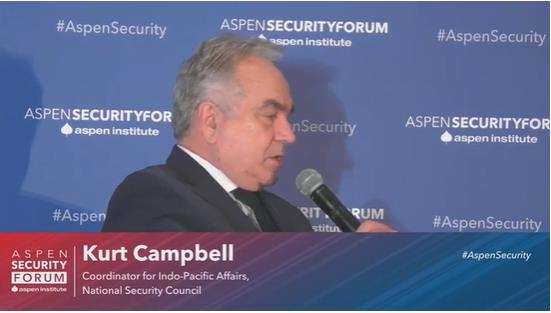 Kurt Campbell, National Security Council Coordinator for Indo-Pacific Affairs, is seen speaking during a fireside chat at a security forum hosted by the Aspen Institute, a Washington-based think tank, on Thursday in this captured image. (Yonhap)