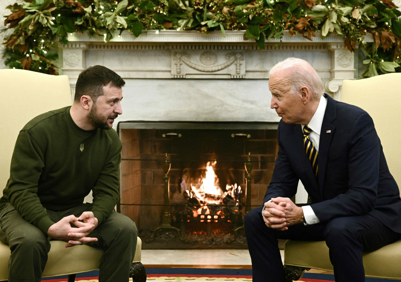 US President Joe Biden and Ukraine's President Volodymyr Zelensky meet in the Oval Office of the White House, in Washington, DC on Wednesday (AFP)