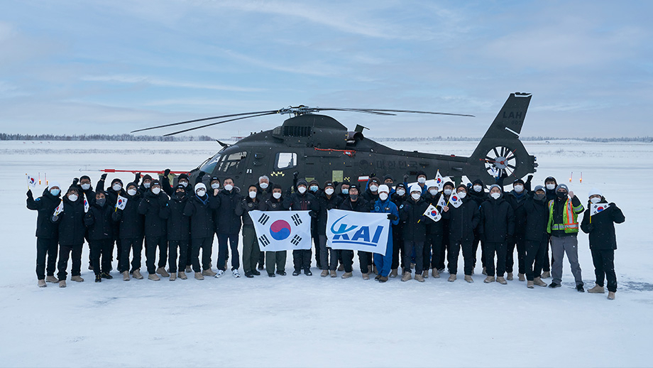 Korea Aerospace Industries' light armed helicopter is pictured in Canada, following its sub-zero test flights in December. (KAI)