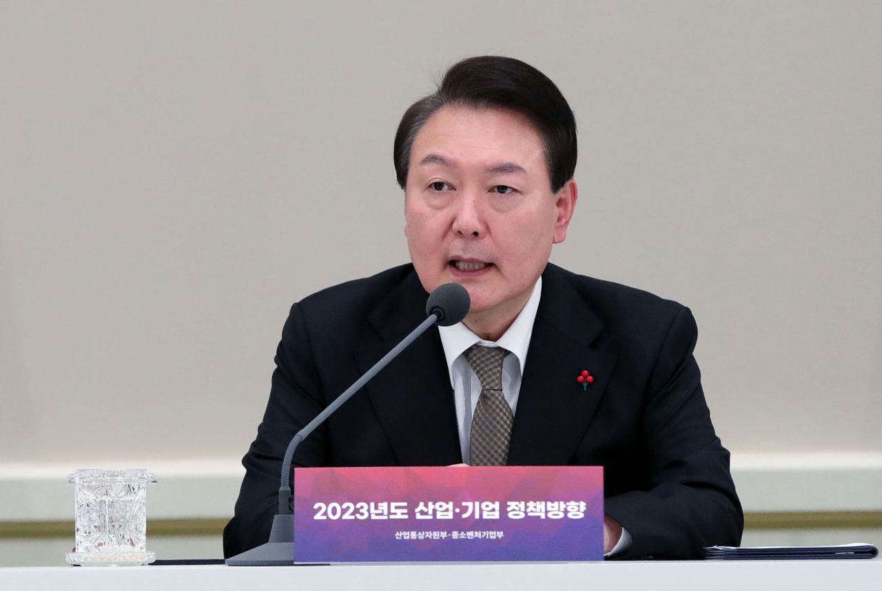 President Yoon Suk-yeol speaks during a Cabinet meeting at the presidential office in Seoul on Wednesday