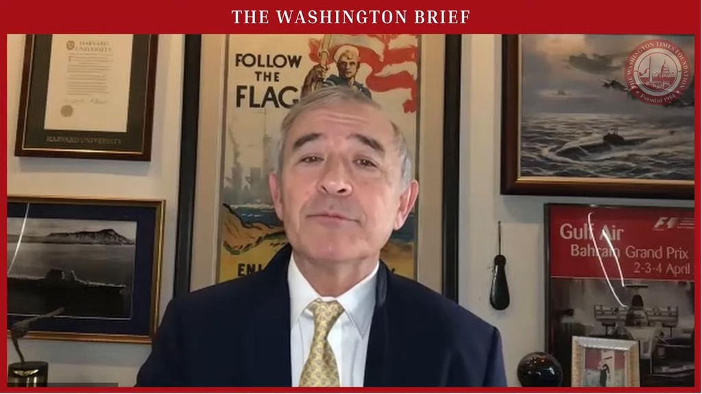 Harry Harris, former US ambassador to South Korea, is seen speaking in a webinar hosted by the Washington Times Foundation, a think tank based in Washington, on Wednesday in this captured image. (Washington Times Foundation)