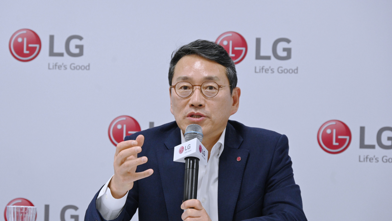 LG Electronics CEO Cho Joo-wan speaks at a press briefing held on the sidelines of Consumer Electronics Show 2023 in Las Vegas, Friday. (LG Electronics)