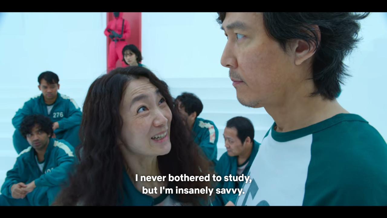 Screenshot shows the conventional subtitle for Han Mi-nyeo’s line that better reflects the original meaning. (Netflix)