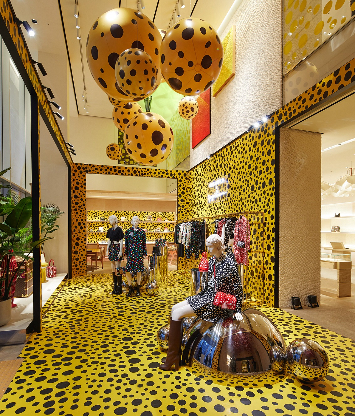 The Louis Vuitton Maison Seoul in Gangnam-gu, Seoul, shows its collaboration collection with Japanese artist Yayoi Kusama. (Louis Vuitton Maison Seoul)