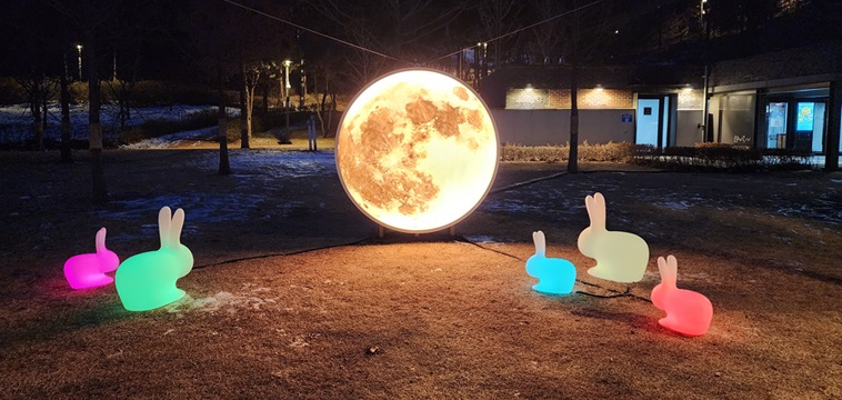 Rabbit installations are illuminated in a park near World Cup Stadium in Seoul. (Seoul Metropolitan Government)