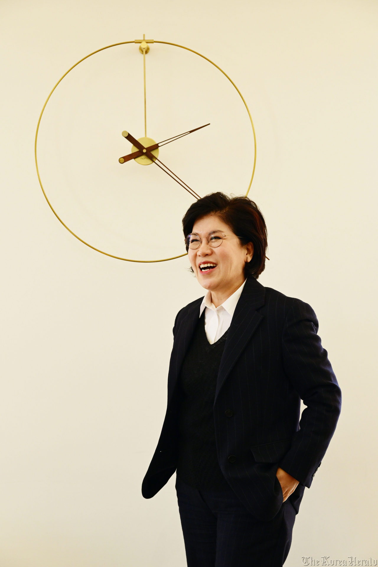 Daom Holdings Chairperson Kim Ju-young poses before an interview with The Korea Herald in Seoul, Monday. (Park Hae-mook/The Korea Herald)