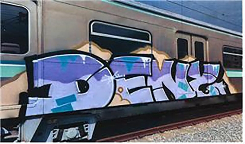 This image shows graffiti on the outer wall of a subway train (Incheon Metropolitan Police Agency)