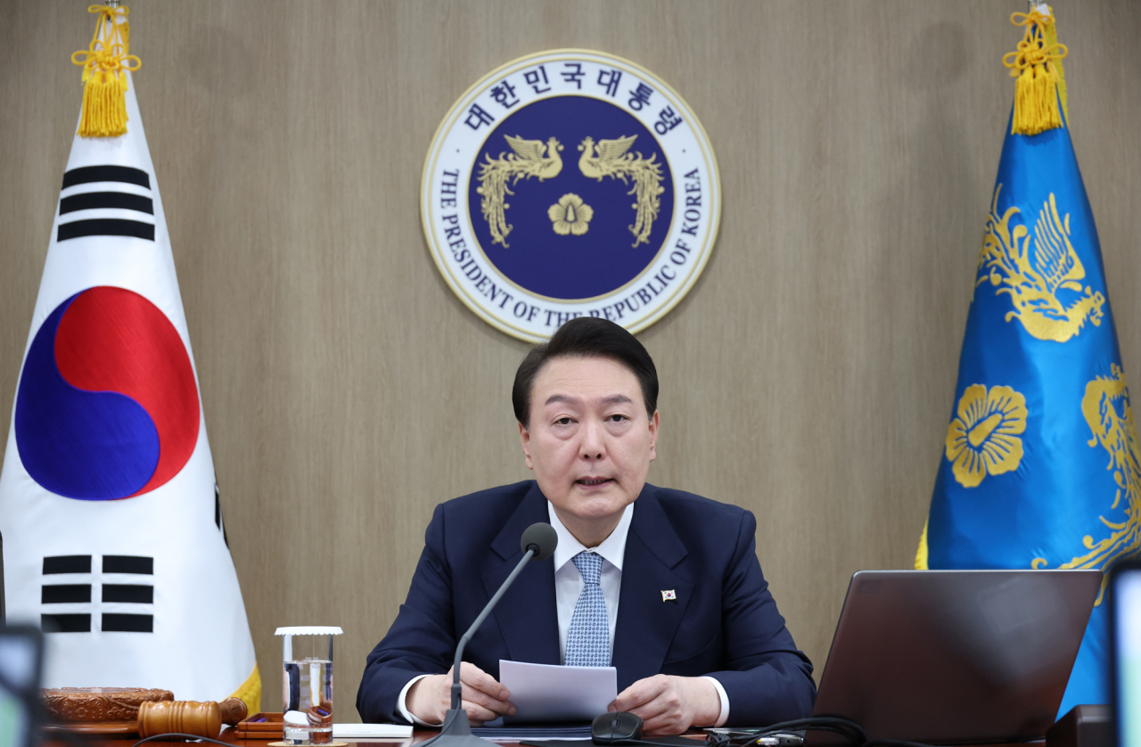 President Yoon Suk Yeol speaks during a Cabinet meeting at the presidential office in Seoul on last Wednesday.