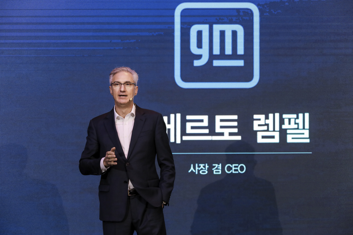 Roberto Rempel, CEO of GM Korea, speaks at a press conference in Seoul on Monday. (General Motors)