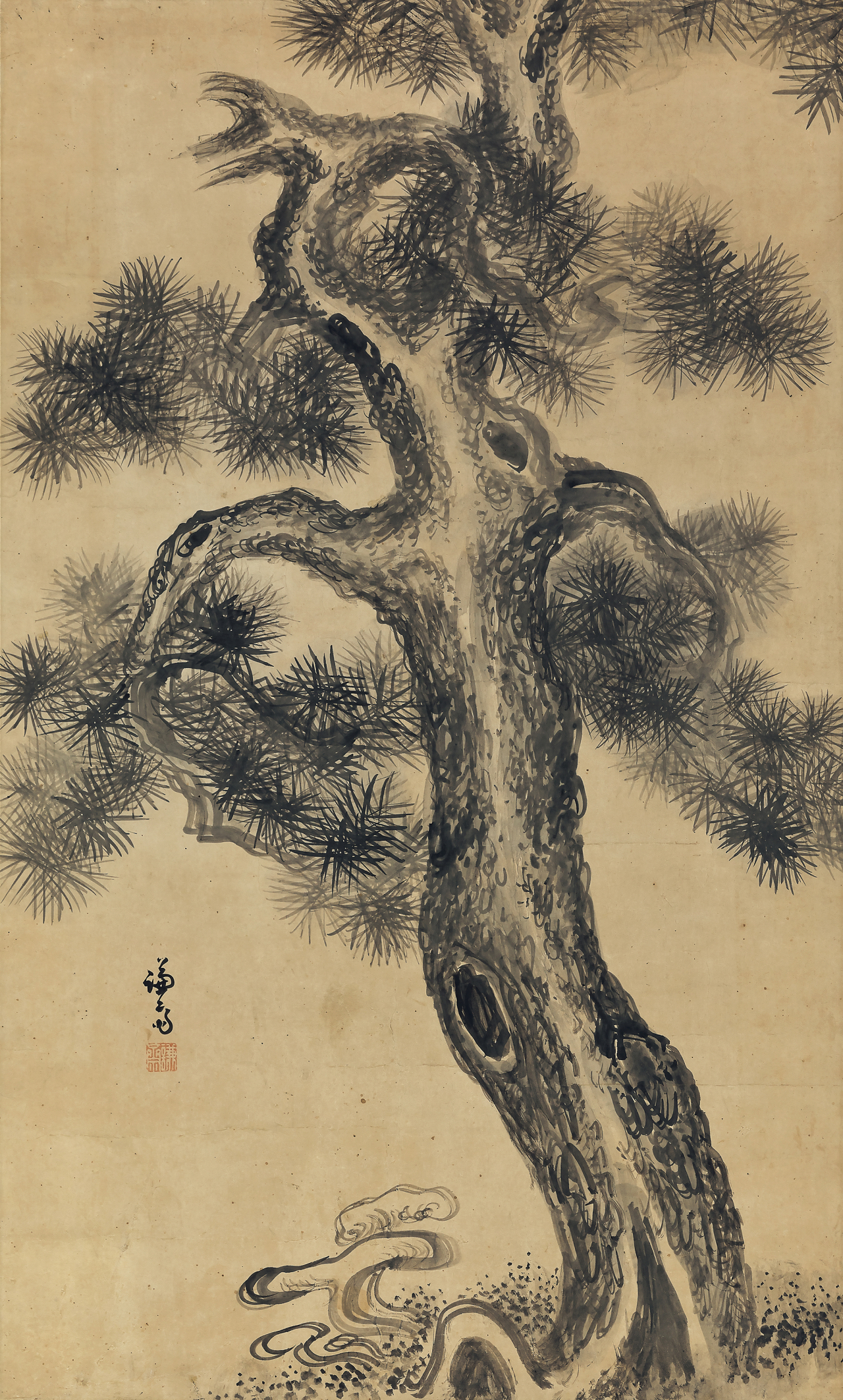 “Pine Tree and Mushrooms” by Jeong Seon (Seoul Auction)