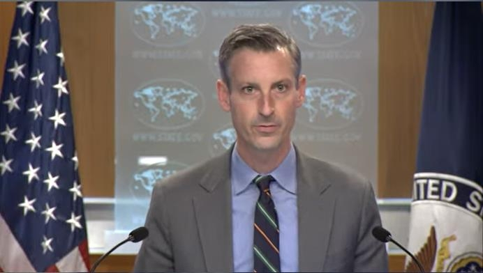 State Department Press Secretary Ned Price is seen speaking during a daily press briefing at the state department in Washington on Wednesday. (Yonhap)