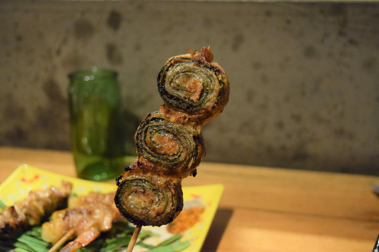 Rolled sesame leaf and pork belly kkochi, the most-ordered dish at Gu-un (Kim Hae-yeon/ The Korea Herald)