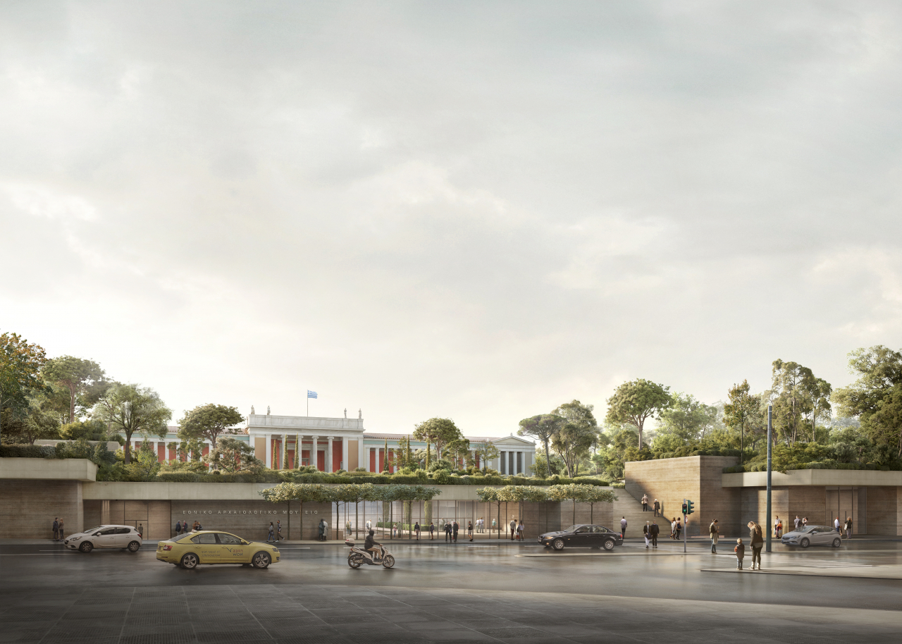 A street view rendering of the National Archaeological Museum's new complex in Athens, Greece. © Filippo Bolognese Images