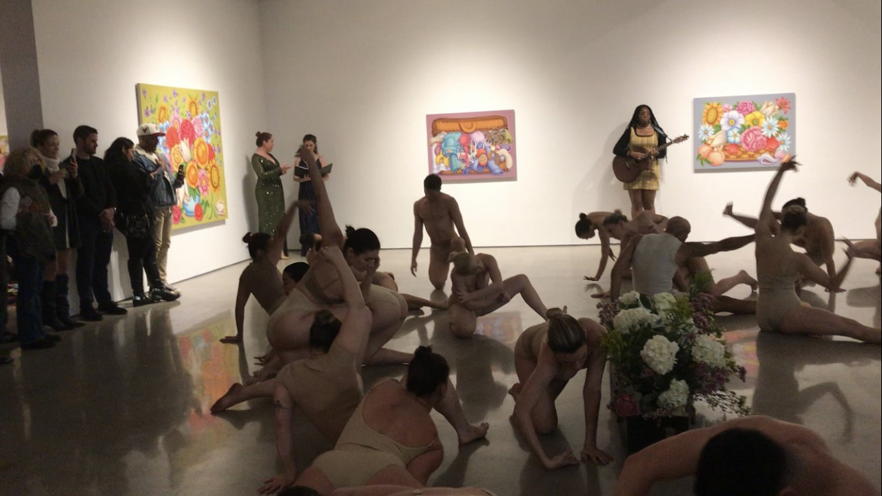 American artist Tara Subkoff’s art performance, sponsored by TGS Group, is conducted at a gallery in Los Angeles, on Feb. 18. (TGS Group)