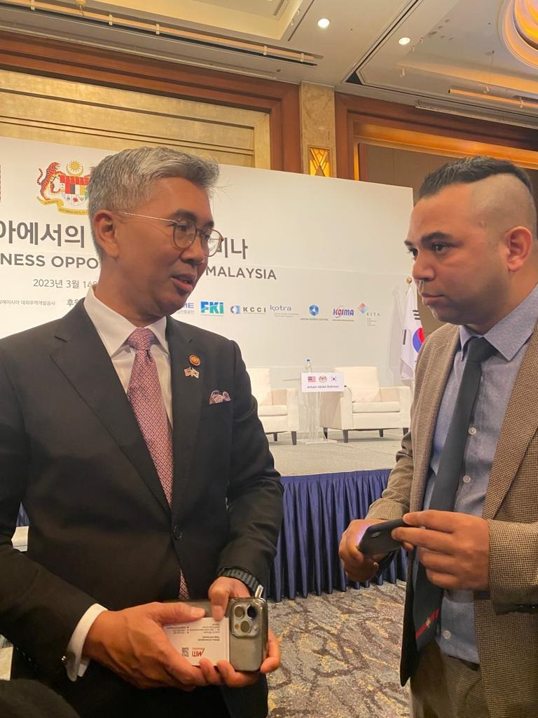 Malaysia's Minister of International Trade and Industry Tengku Zafrul Aziz speaks in an interview with The Korea Herald on March 14 at Lotte Hotel in Jung-gu, Seoul. (Sanjay Kumar /The Korea Herald)