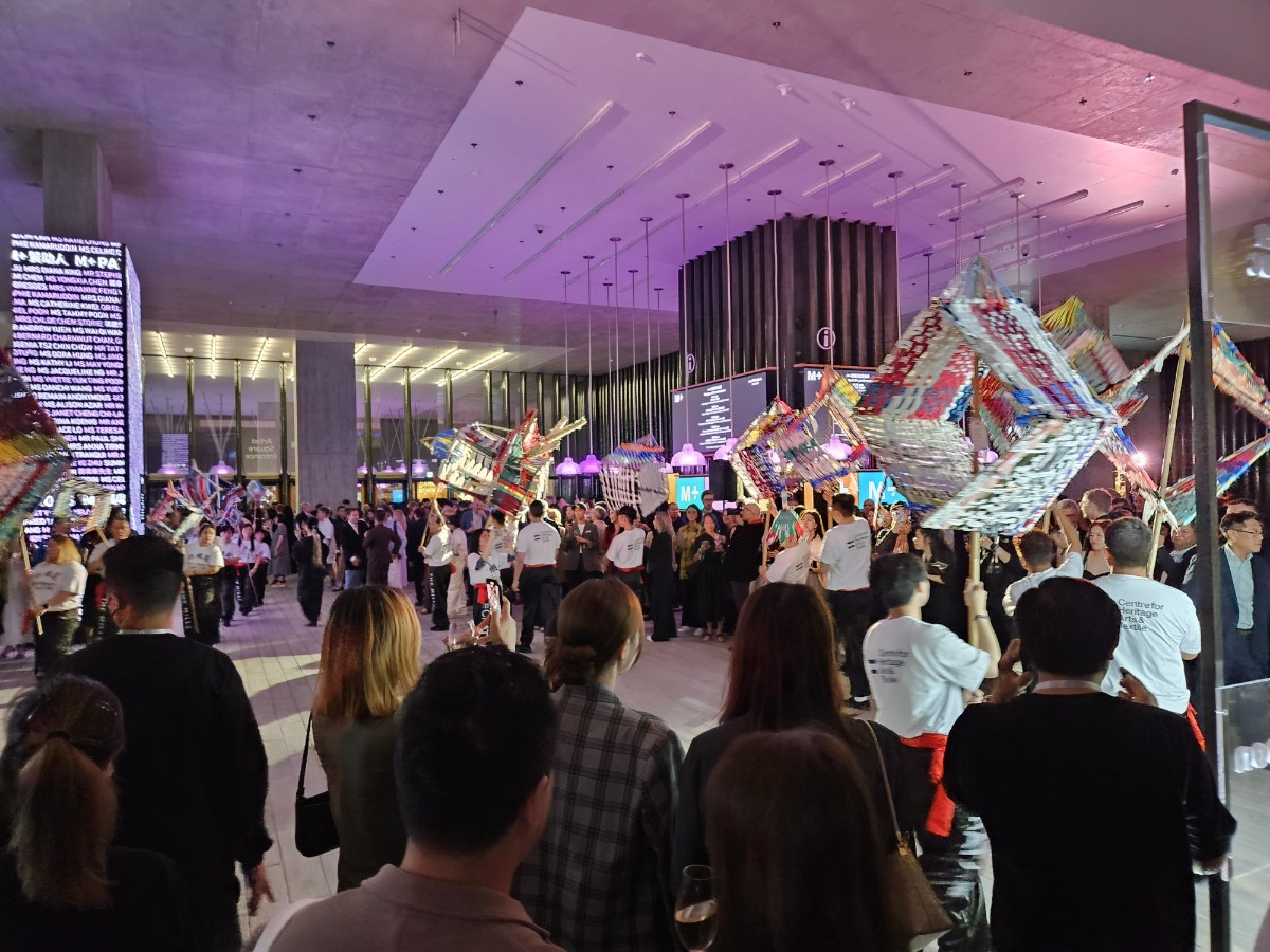 An opening performance at a party held at M+ on Monday welcomes visitors to Hong Kong. (Park Yuna/The Korea Herald)