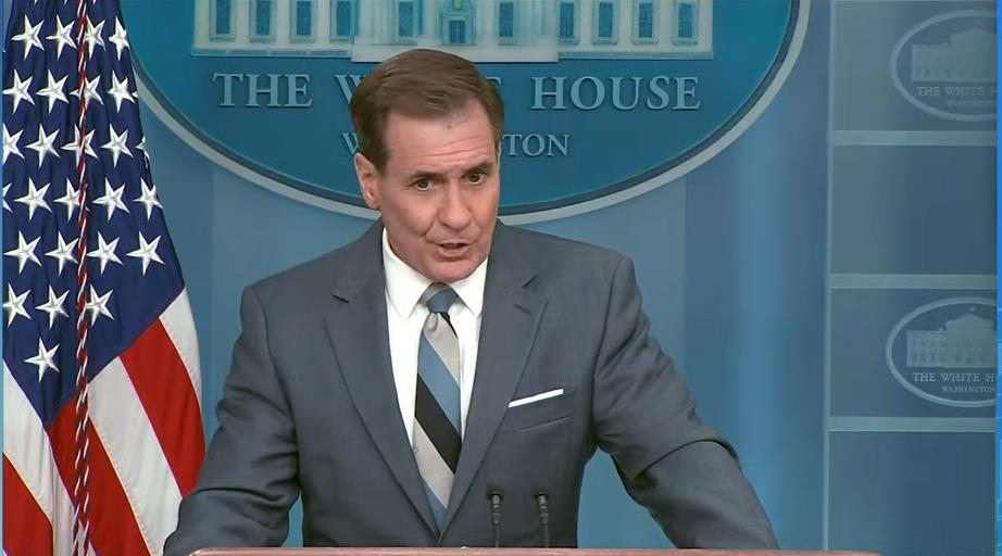 John Kirby, NSC coordinator for strategic communications, is seen answering questions during a press briefing at the White House in Washington on Wednesday (White House)